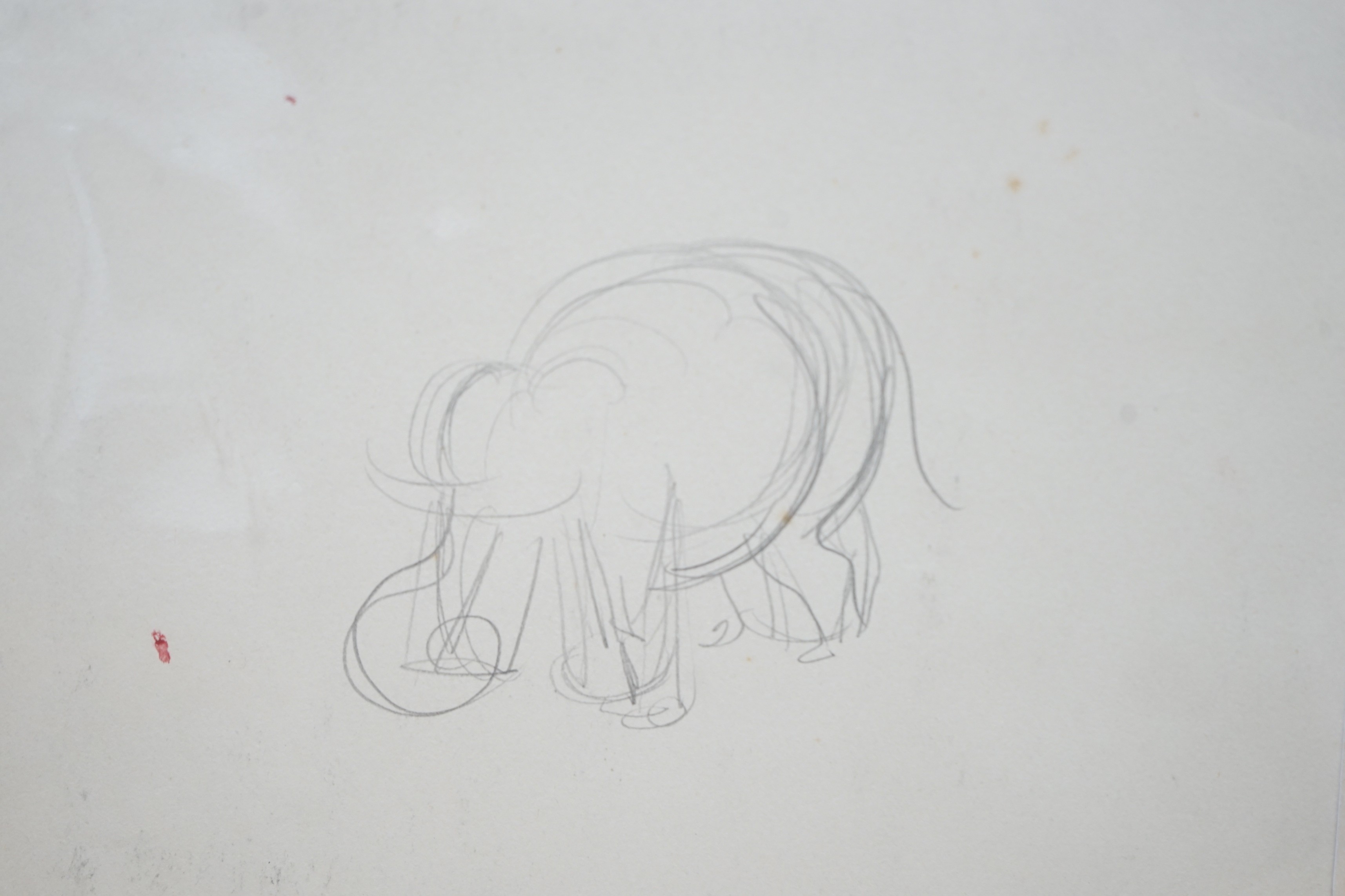 Marie Felicity Angel (b.1923), watercolour and pencil, Sketch of an elephant after Jean Baptiste Huet, 32 x 19cm, unframed